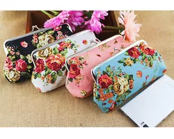 13x9x9.5CM Long Rose Flower Printed Microvelvet Coin Wallet Handbag Canvas Money Card Holder Wallet Pouch Key Bags Wholesale