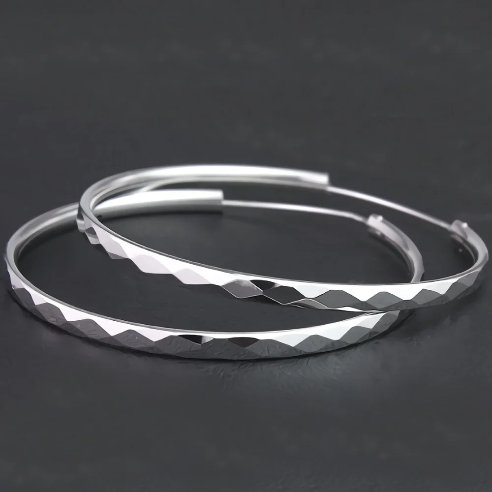 Feine 925 Sterling Silber Luxus 5 cm große Kreis Creolen für Frauen Charms Original Designer Party Hochzeit Schmuck Geschenke – Detail 9
