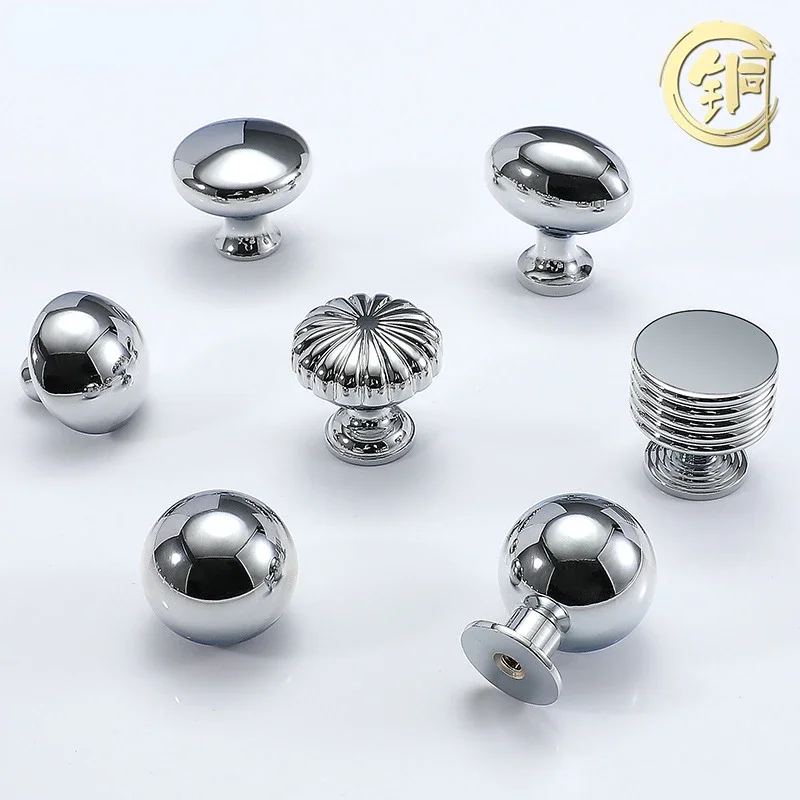 French chrome bright silver pure copper cabinet door handle light luxury cream style cabinet wardrobe drawer