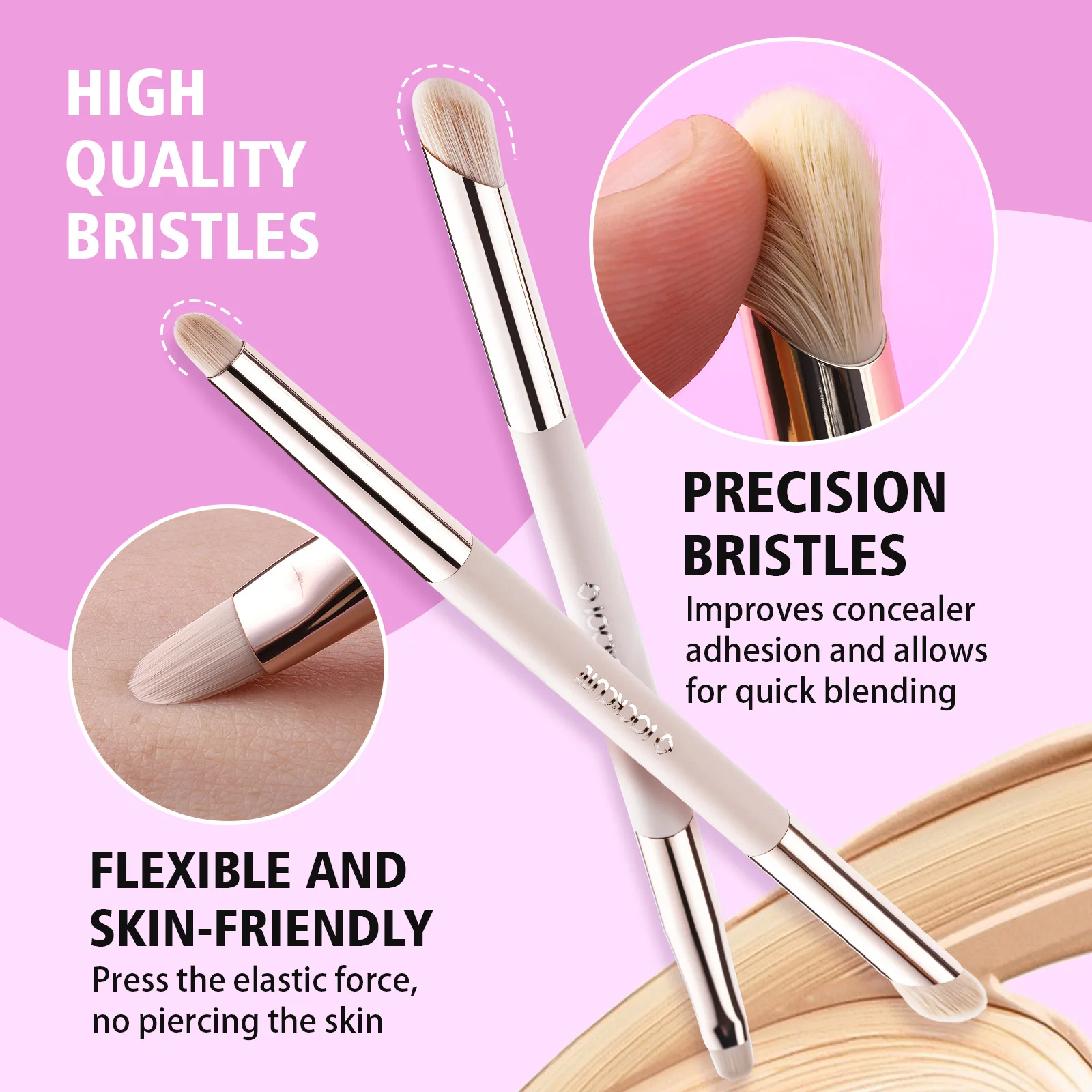 LOCKCUTE 더블 엔드 컨실러 브러쉬 다크서클 및 잡티를 위한 완벽한 커버리지 및 디테일 블렌딩 뷰티 브러쉬 도구