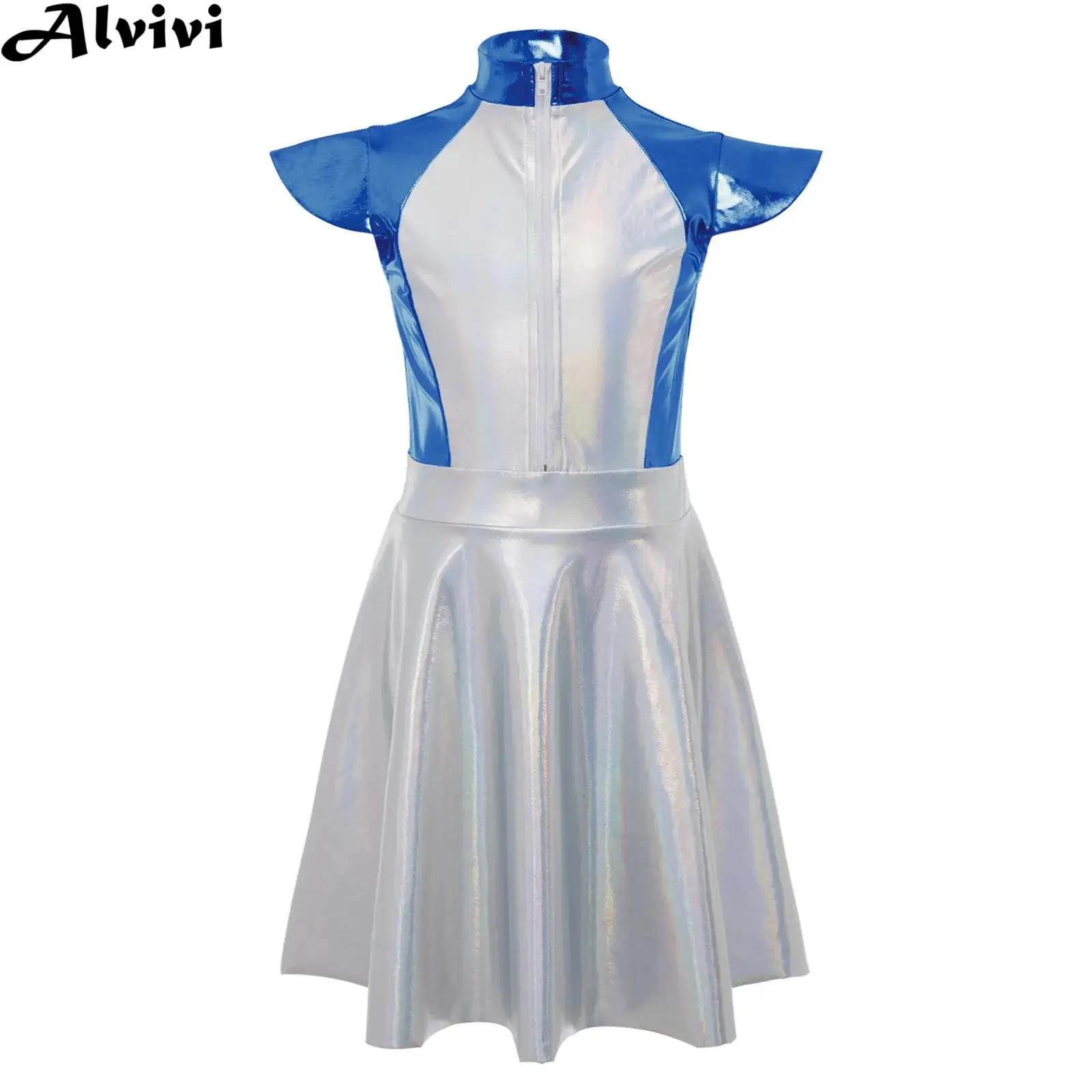 

Детское блестящее металлическое платье для девочек, милое платье с изображением инопланетянина, тематическая вечеринка на Хэллоуин, робот, галактика, воин, карнавальный костюм для выступлений