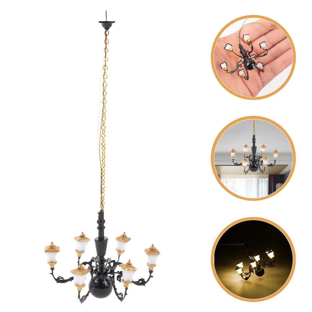 

Miniature Chandelier Metal ABS Compact Mini Hanging Light DIY Lighting Adornment for Mini House Tiny Room Decor Sand Table