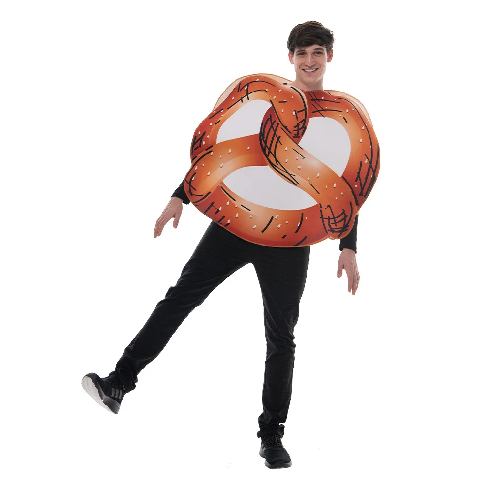 Disfraz de Halloween pretzel para adultos, traje divertido de rol de comida, top de esponja