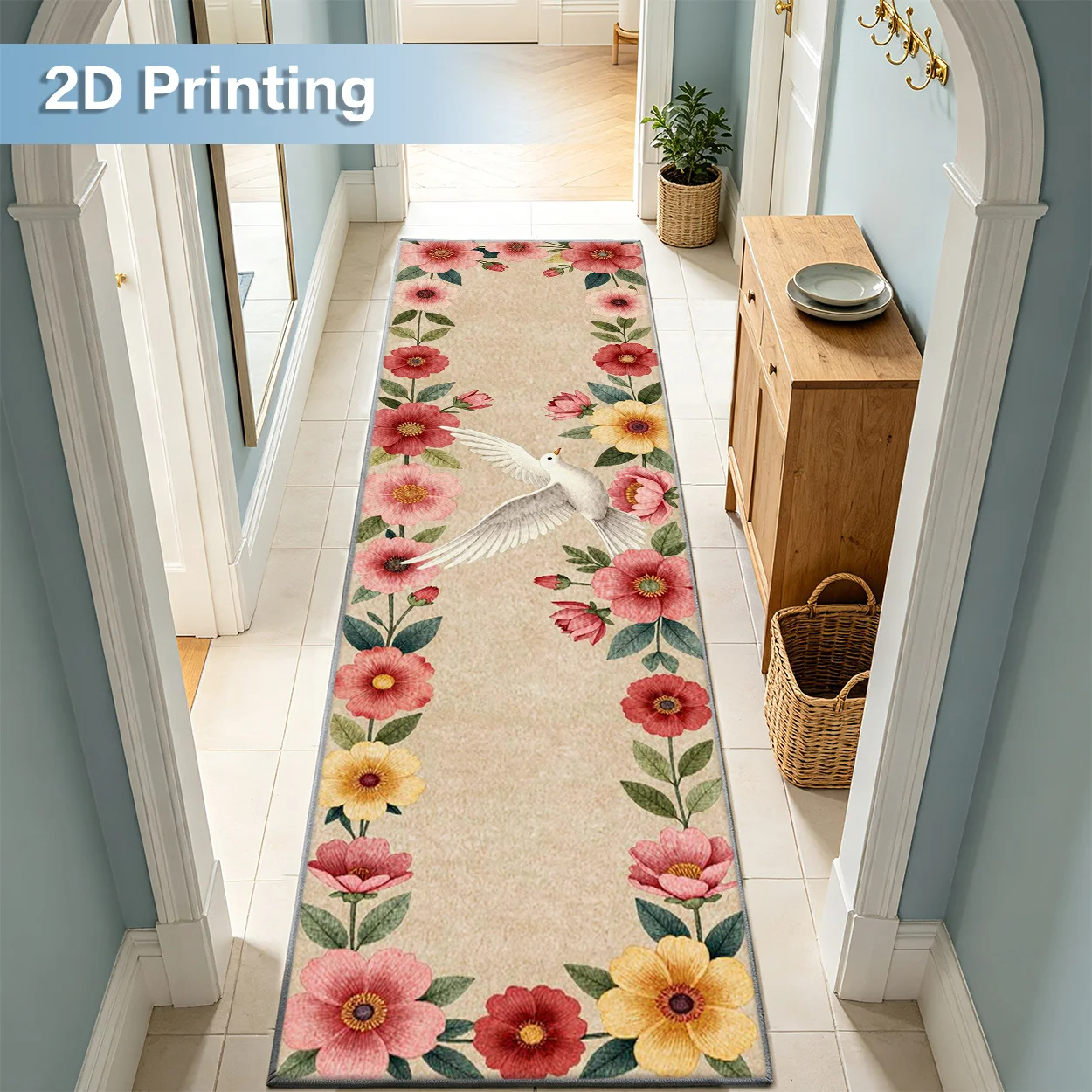 Vintage Floral Long Runner Mat Multi Style Oil Painting Flower Print Decor Rug for Kitchen Hallway Entryway Indoor Home Space