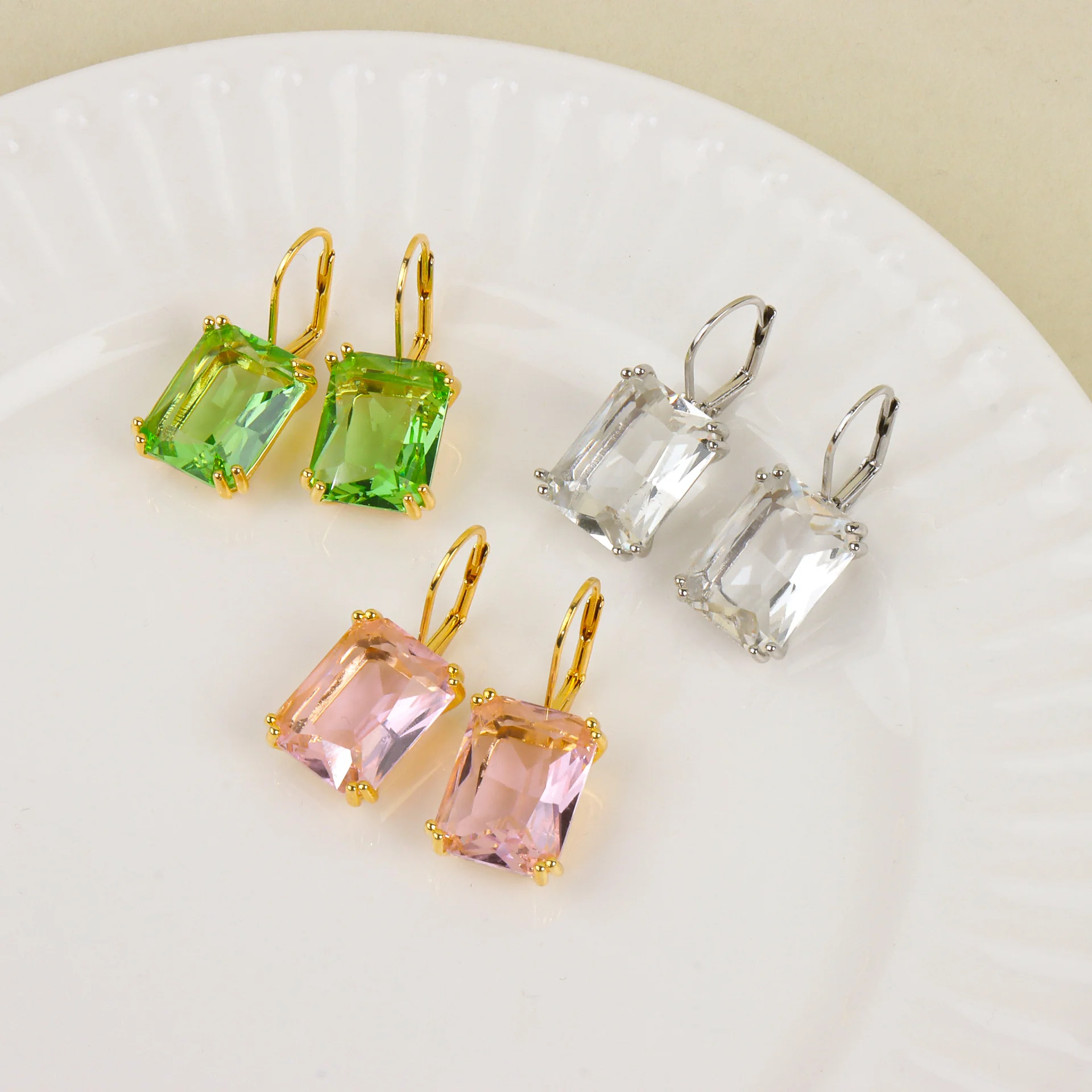 Chic Square Geometric Earrings Luxury Multi-color Zircon Studs Stylish Versatile All-match Jewelry for Women