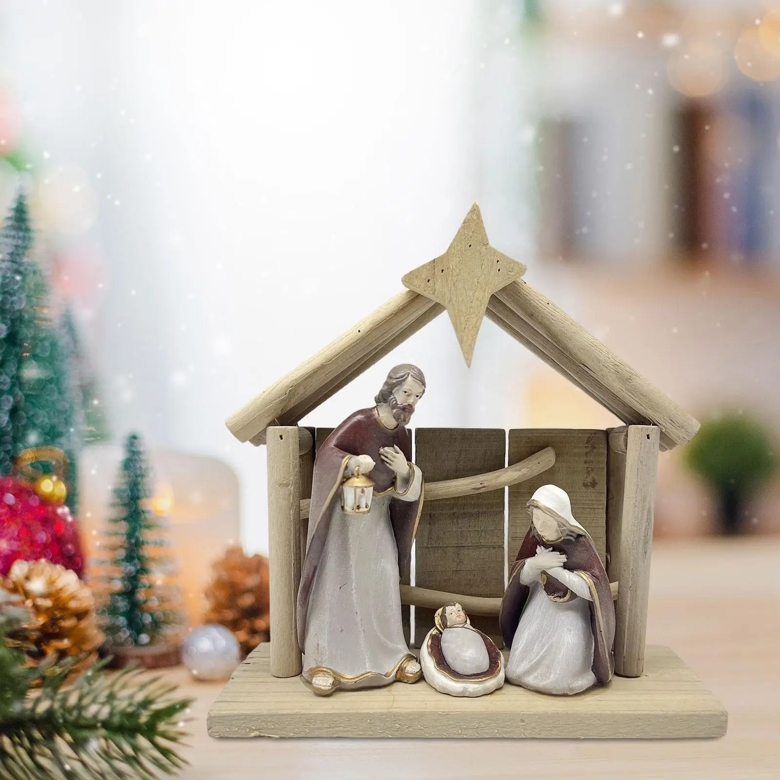Nativity Scene Figurine Nativity Scene Statue Decorative Craft Collectibles Ornament for Table Home Shelf Holiday Decoration view 4
