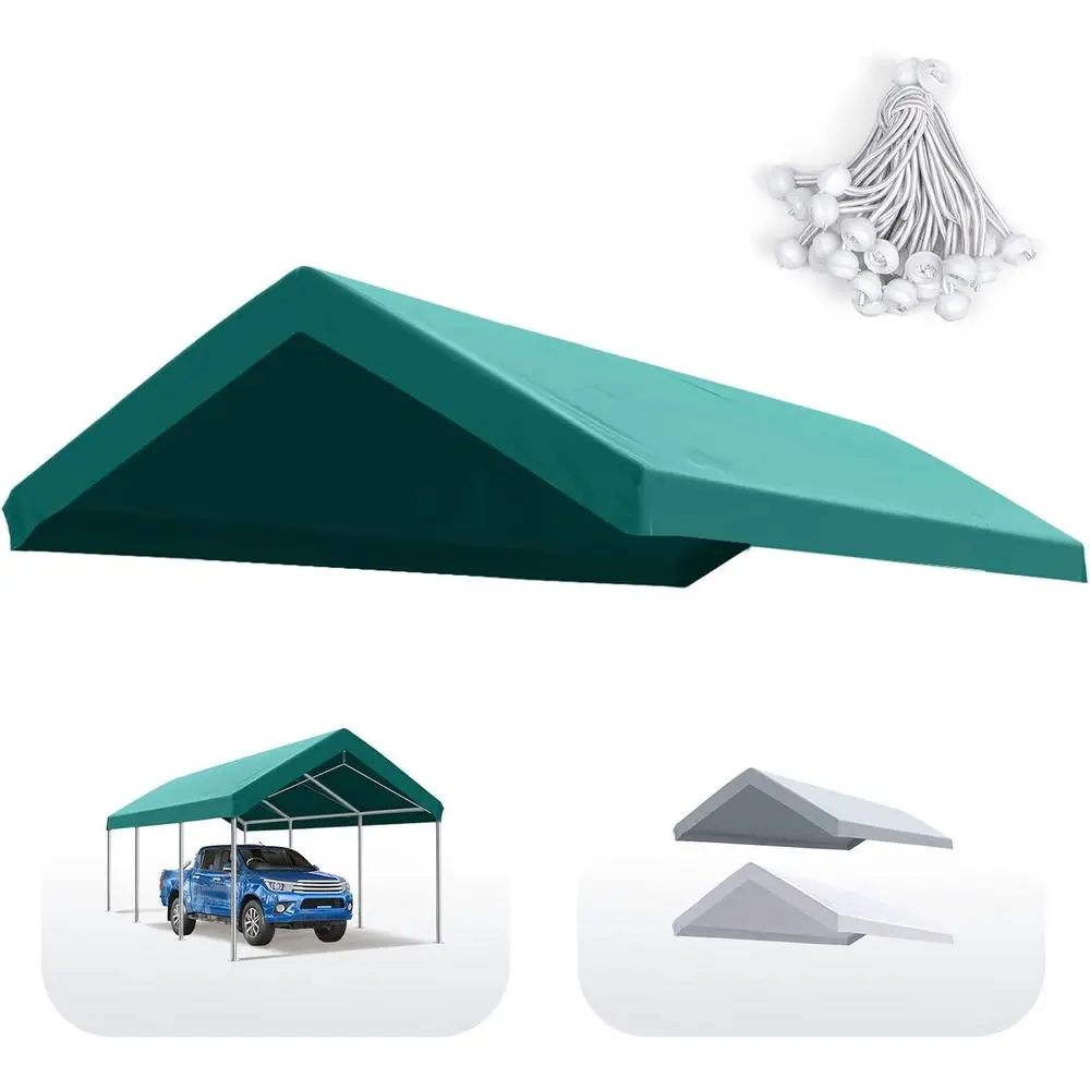 

Green 10x20 Carport Replacement Tarp with Bungee Balls, Single Roof Only