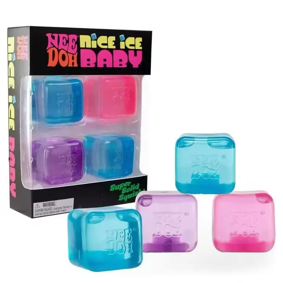 Needoh Teenie Nice Ice Cube Fidget Toys Mini4 Pack Set Slow Rebound Squishy Toys Stress Reliever Fidget for Party Favors Gifts