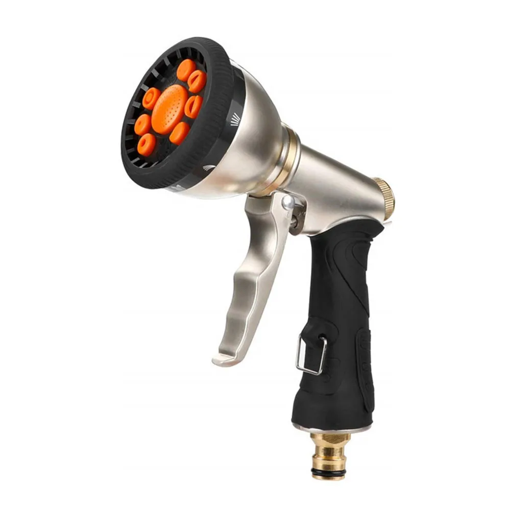 Garden Hose Nozzle 9 Adjustable Modes Zinc Alloy Water Sprayer With Anti-slip Grip For Car Washing Plant Watering Cleaning Tool