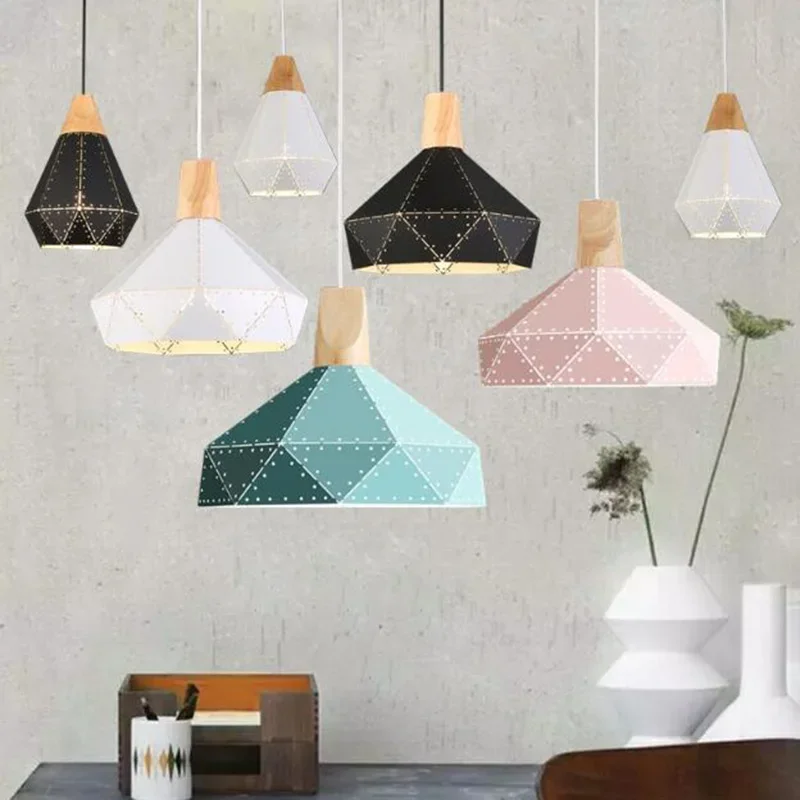 

Modern E27 LED Pendant Lamp Nordic Minimalist Multicolor Solid Wood Chandelier Living Room Foyer Kitchen Aisle Bar Pendant Light