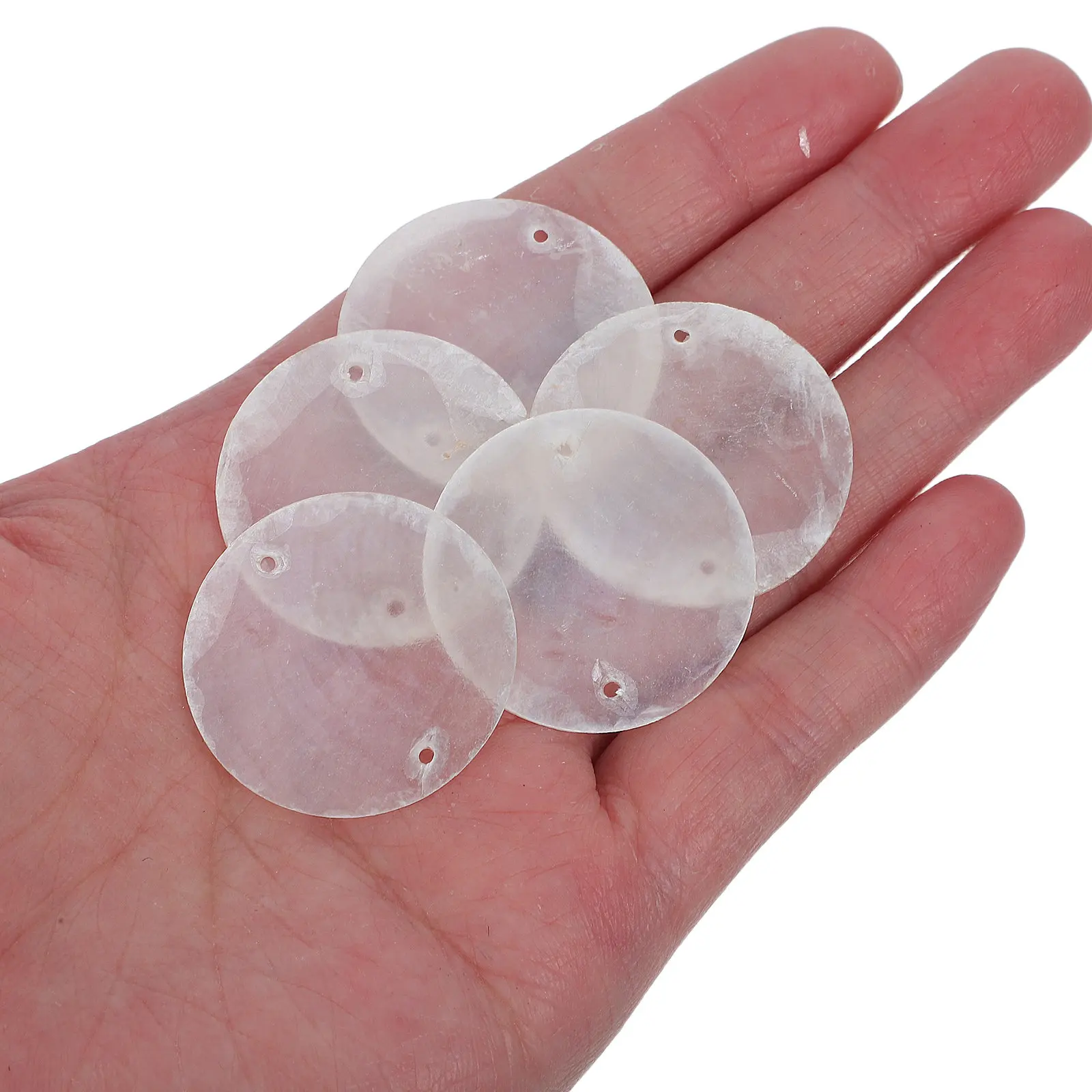 100 Piezas de Discos Redondos de Concha Capiz Natural con Doble Orificio, Abalorios de Concha Marina para Campanas de Viento DIY, Cortinas de Puerta y Manualidades