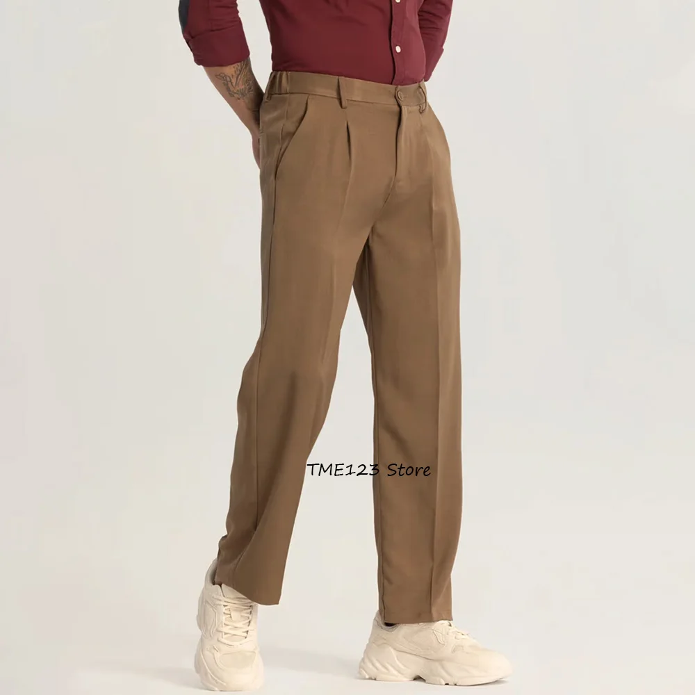 

Men's Trousers Men's Tailoring Pants for Man Slim Fit Solid Color Straight Leg Business Casual Polyester Work Trouser Classic