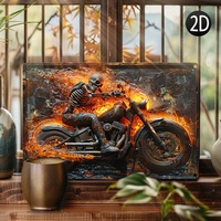 1Pc Skeleton on Motorcycle Aluminum Metal Tin Sign - 8x12 Inch - Vintage Wall Art Decor for Bedroom, Living Room, Garden, Studio