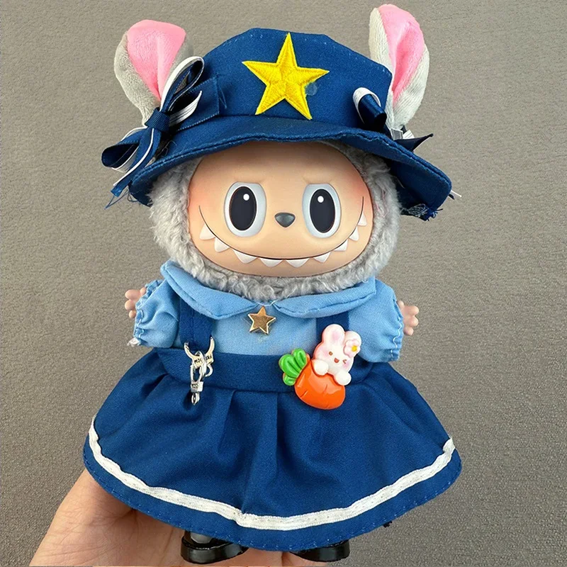 Für 17 cm Labubu Anhänger Puppe Kleidung Fuchs Kaninchen Kopfbedeckung Kawaii Cosplay Kostüm Outfit Set Mode Puppe Zubehör Geschenke
