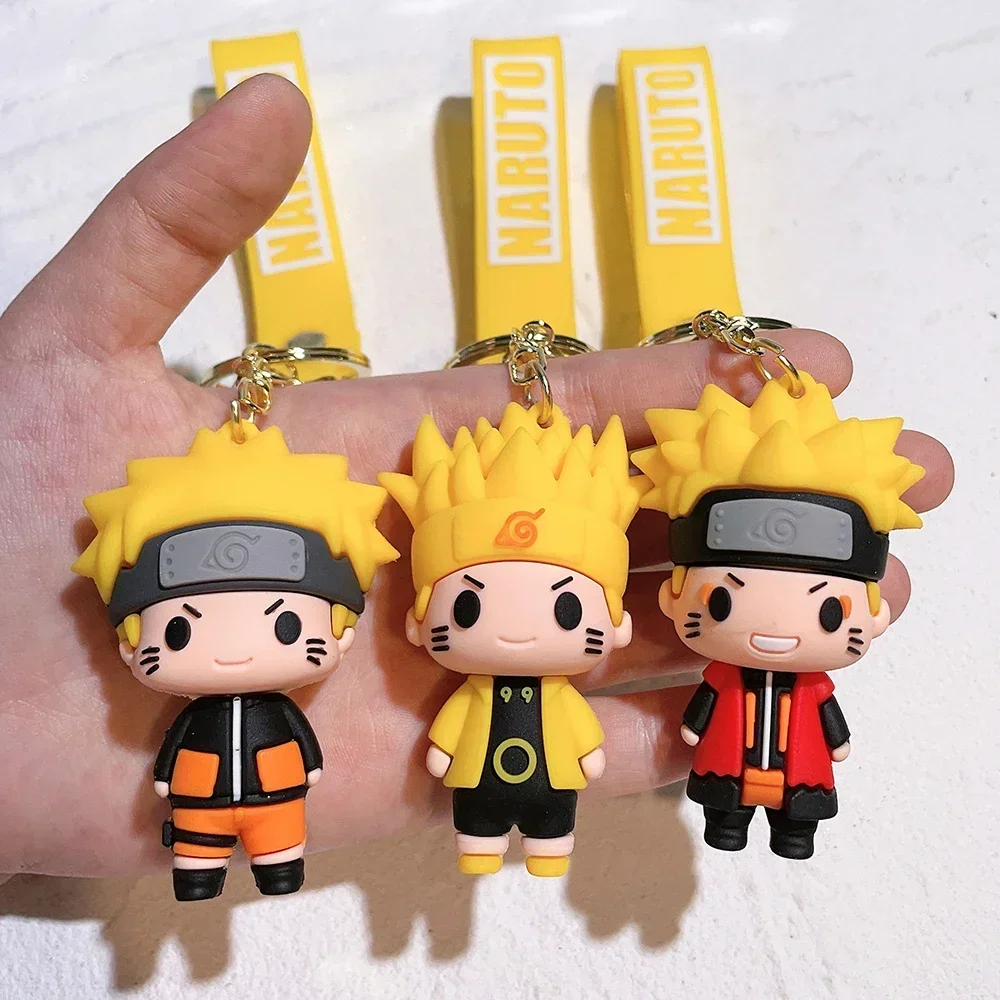 Naruto Keychain Anime Figure Haruno Sakura Hatake Kakashi Gaara Uzumaki Naruto PVC Pendant key Rings for Kids Birthday Toy Gift