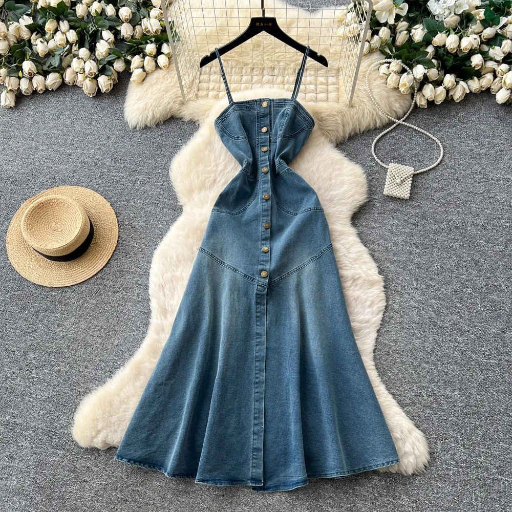 

Long Dress Women Denim Dresses Sling Vestidos Y2k Streetwear Sleeveless Strapless Sexy Elegant Splice Party Night Work 2026