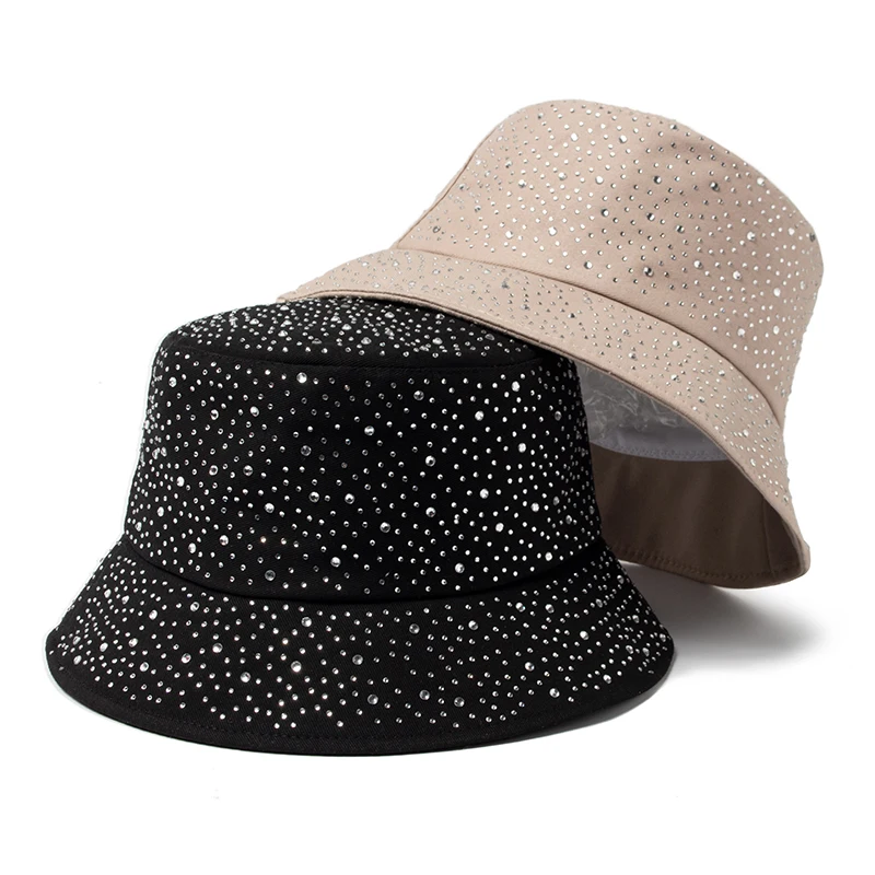 New Summer Y2k Bucket Hat Women Fashion Rhinestones Cap For Ladies Visor Cotton Panama Hats Casual Spring Autumn Fisherman Caps