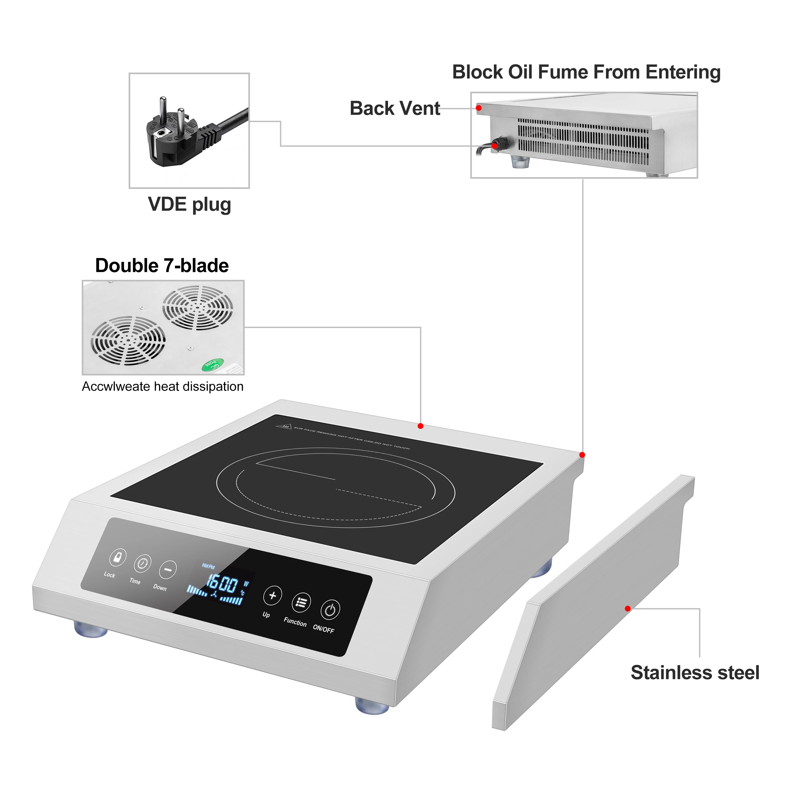

Heavy Duty Commercial Induction Cooktop 3500W Touch Control Stainless Steel Energy Efficient Class for Restaurant Hotel Kitchen