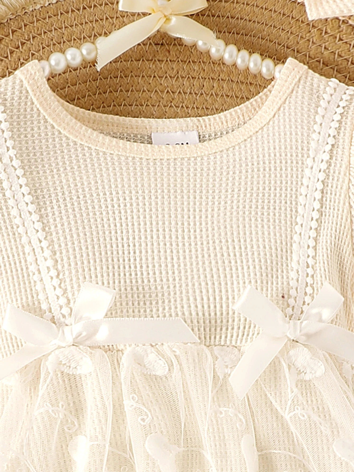 Summer cross-border new girls 0-1 years old sweet and cute beige short-sleeved mesh clothes 6
