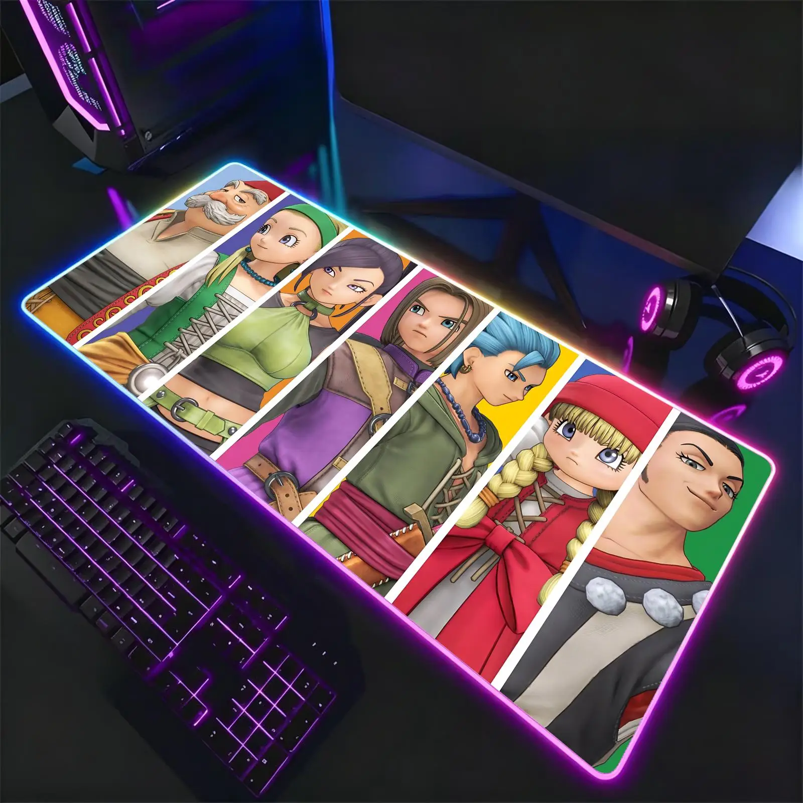 Dragon Quest XI  Mouse Pad RGB Color Changing Gaming Mouse Pad, Stitched Edges, XXL Large Keyboard Desk Mat