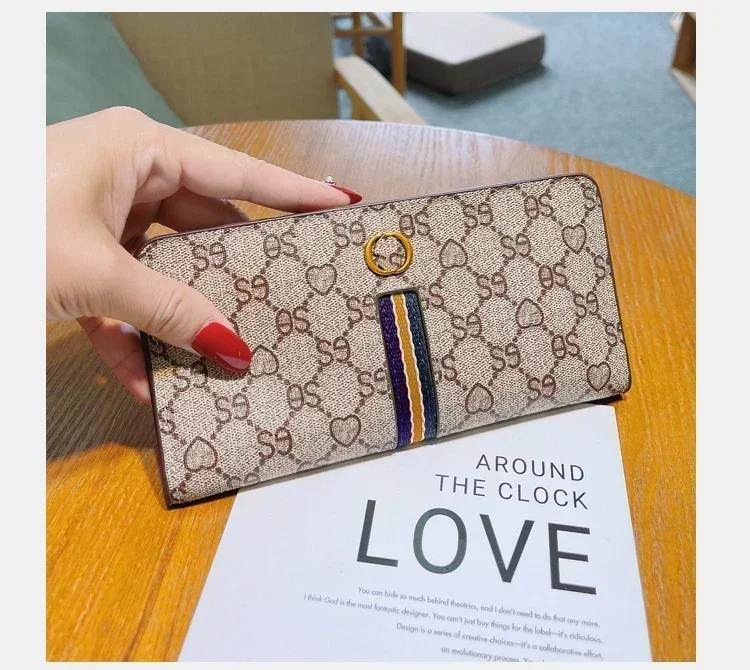 Women PVC + Genuine Cow Leather Long Wallet Multi Card Holder Thin Real Leather Money Clip Hasp Letters Purse 6Z