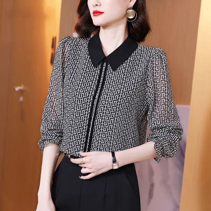 High Quality Plaid Print Elegant Office Lady Business Casual Shirt New Fashion Long Sleeve Top Blouse Women Blusas Clothing 2023