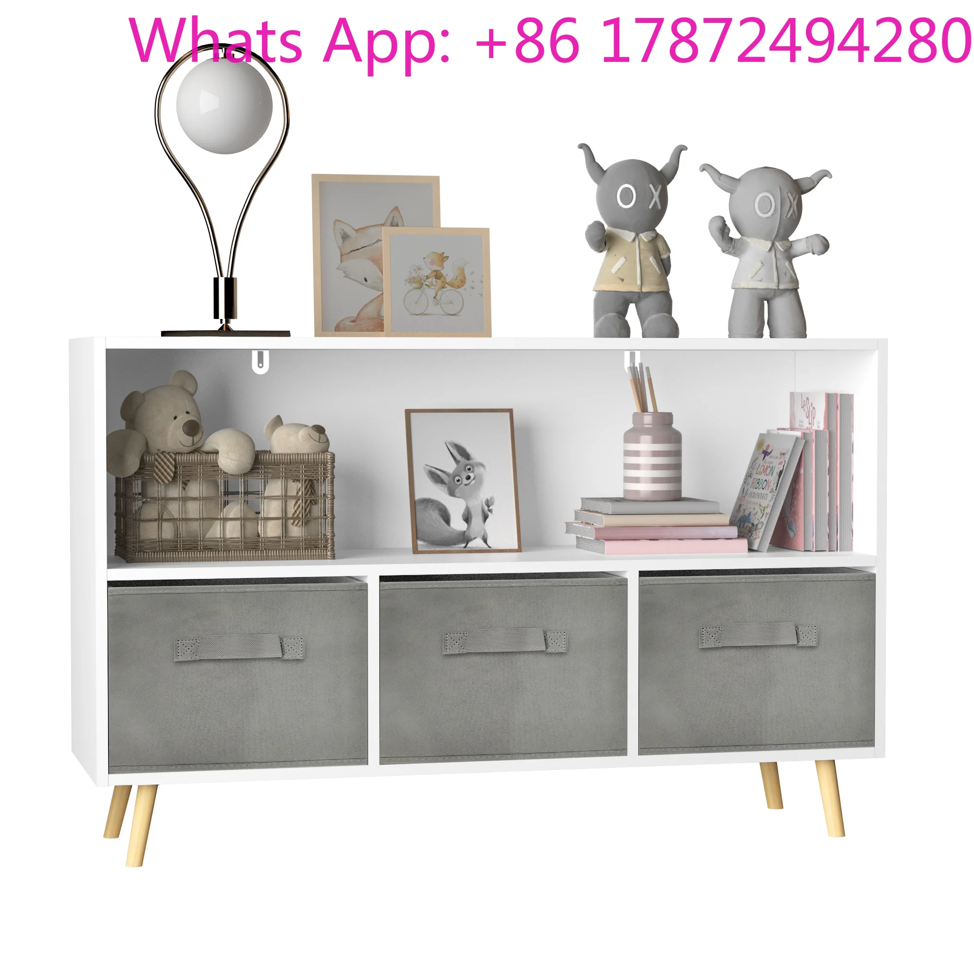 bookcase with Collapsible Fabric Drawers, Children's Book Display, Toy Storage Cabinet Organizer