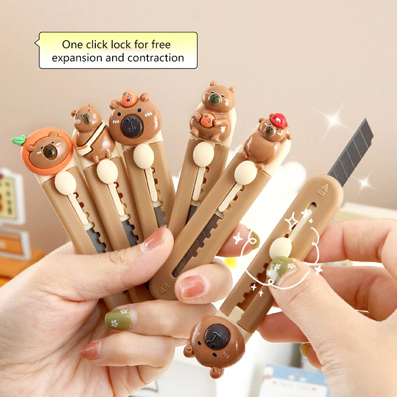 Kawaii Mini Cappybara Portátil Sharp Open-Box Artefato, Papel De Embrulho, Faca de Corte, Lâmina Recarregável, Papelaria Presentes