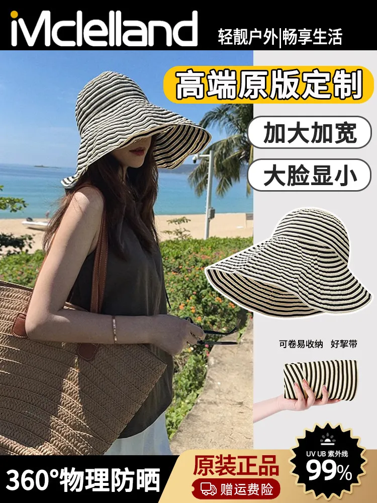 100% Cotton Foldable Striped Bucket Hat For Women Summer Wide Brim Uv Protection Sun Hat Lightweight Portable For Beach Vacation