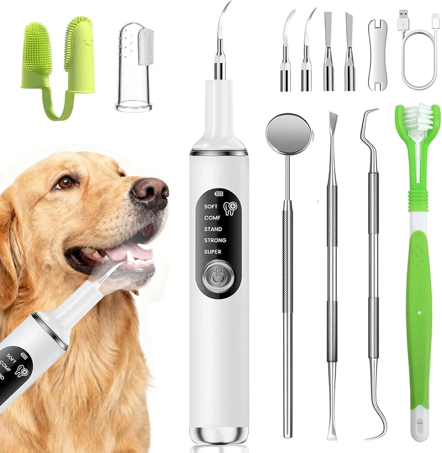 

Светодиодный очиститель зубов для собак и кошек, 5 режимов для удаления зубного камня и пятен, белый набор для чистки