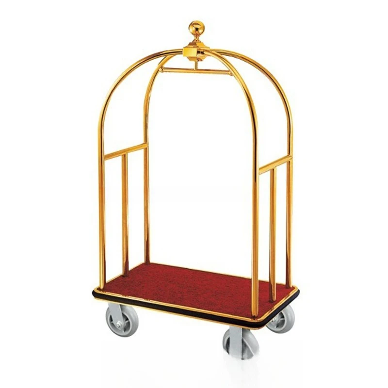 Hotel lobby luggage cart Stainless steel titanium luggage cart Small gold top luggage cart