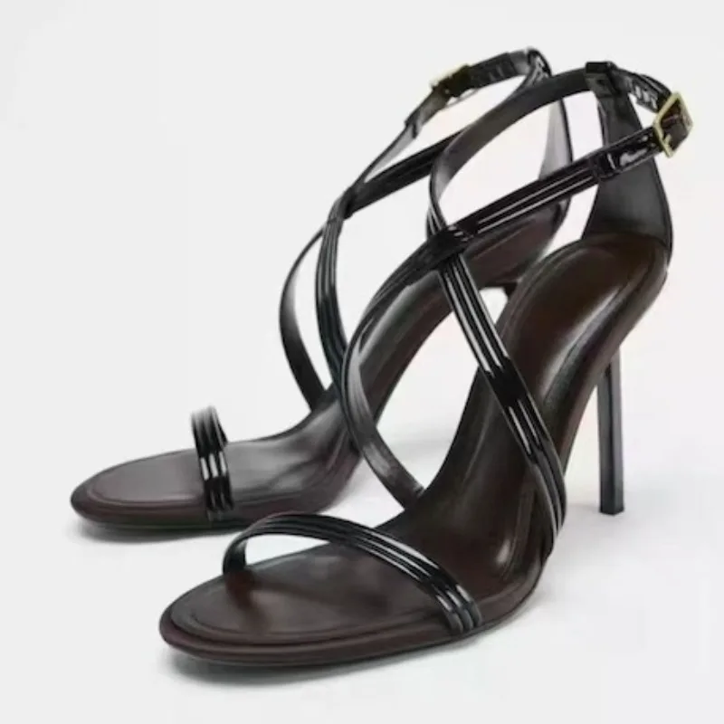 كعب سهرة أنيق للنساء صنادل جلدية بأشرطة، حزام كاحل مثير للحفلات والنوادي والمناسبات الرسمية #1