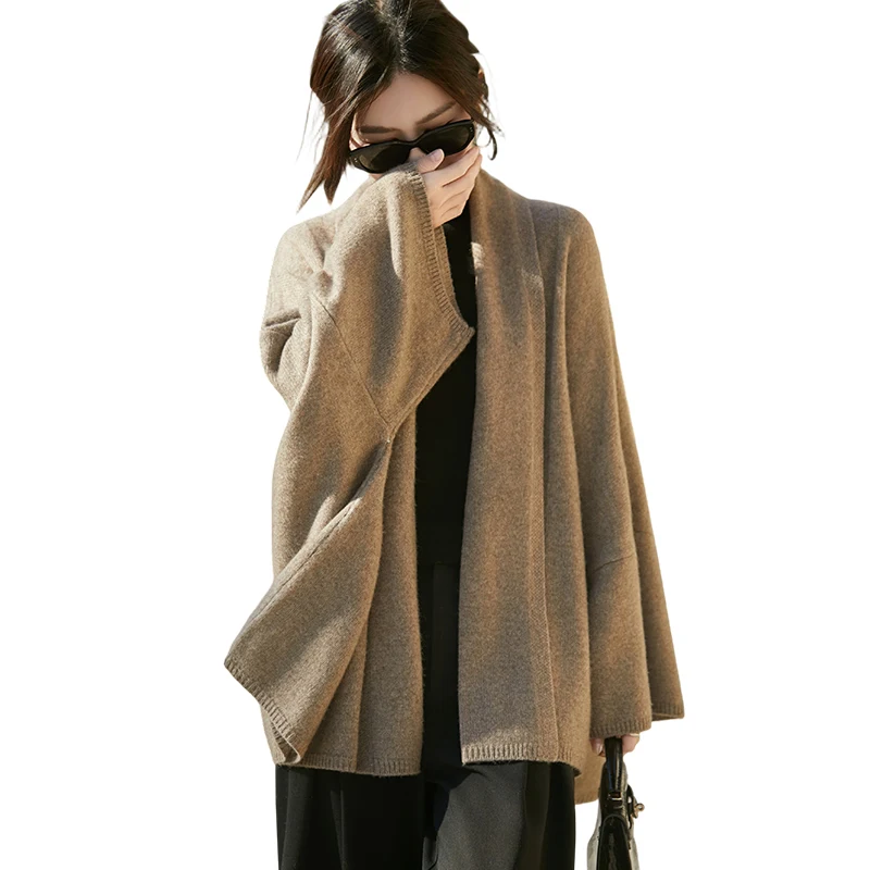 

Новый кардиган с шалью, женский вязаный свитер из чистой мериносовой шерсти, высокое качество, утепленные свободные топы