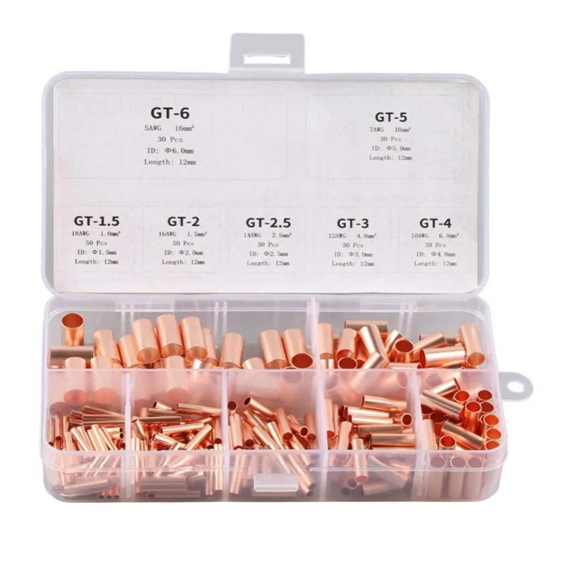 

250Pcs Copper Tube Connector Kits Terminal Connecting Set Wire Hardware Supplies