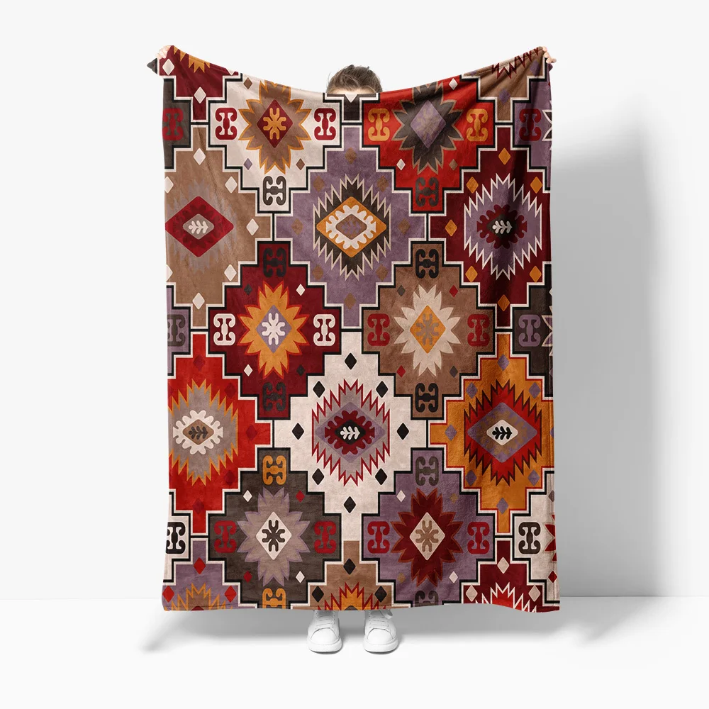 Geometric Pattern Throw Blanket Moroccan Kilim Rug Boho Cotton Cushion Cover Home Decor Sofa Bed Cover