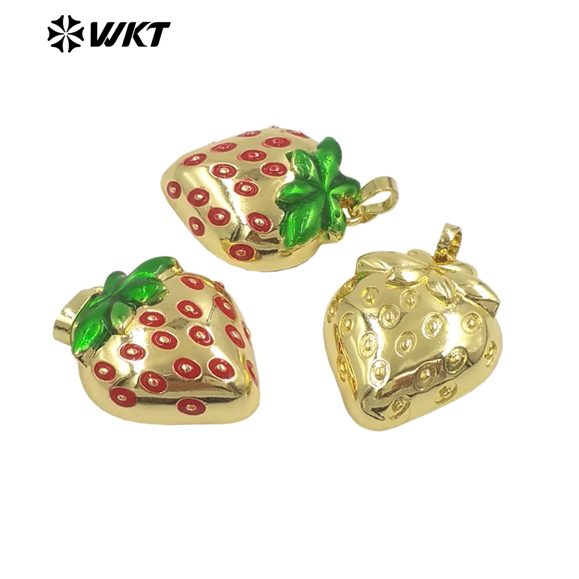 WT-JFE154 قلادة كلاسيكية كلاسيكية من النحاس الأصفر مع قطرة الزيت مطلية بالذهب الحقيقي على شكل فراولة للأصدقاء للركاب اليومي #4