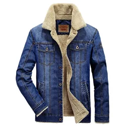 New Winter Men Fleece Warm Denim Jackets Winter Coats Jeans Jackets High Quality Male Casual Blue Denim Jackets Jeans Coats 6XL