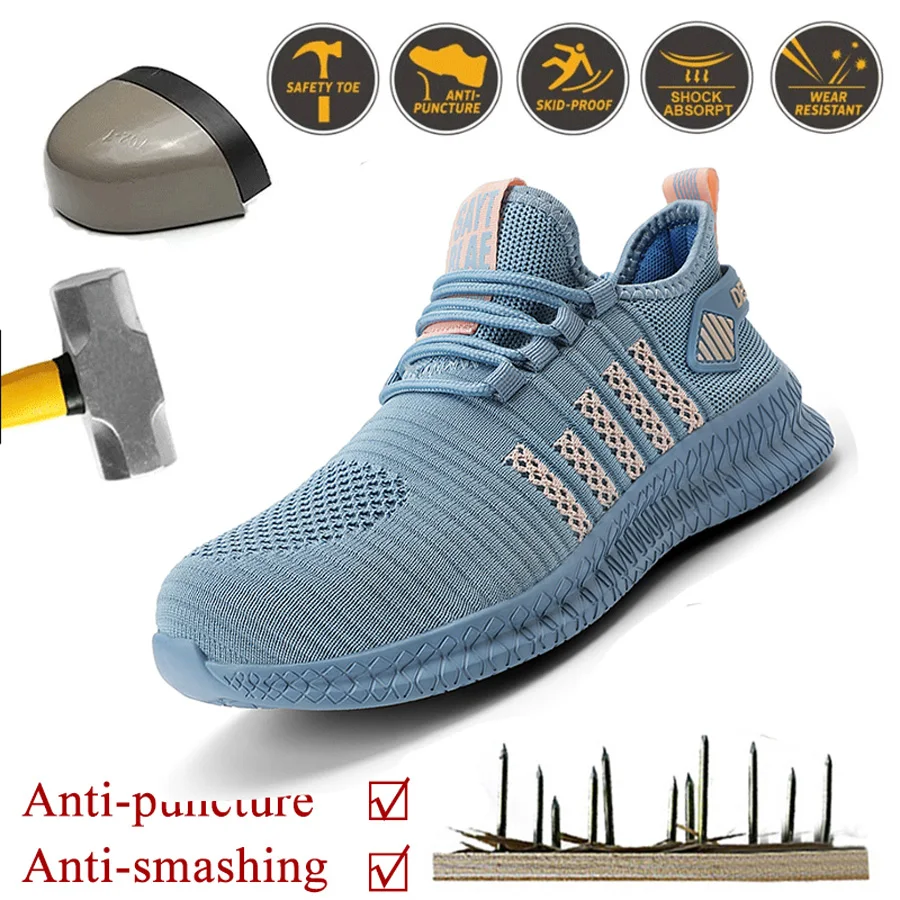 Women's work safety shoes are anti smashing, anti piercing, anti slip, wear-resistant, and outdoor fashionable sports shoes