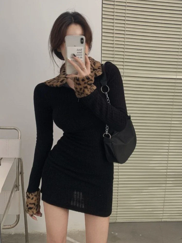 Clubwear Dress Women Leopard High Street Ladies Autumn Casual Aesthetic Ins Sexy Mini Tunic A-line Korean Style Vestidos Retro