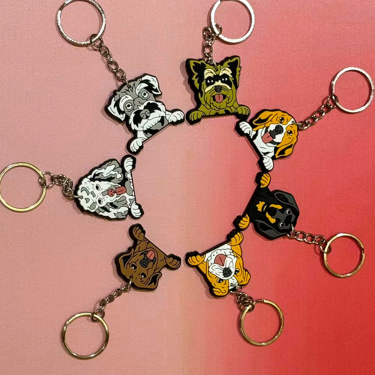 3pcs Various Dogs Anime Animal Keychains Cartoon Chihuahua Cocker Husky Spaniel Pomeranian Brittany Spaniel Keyrings Kids Gifts