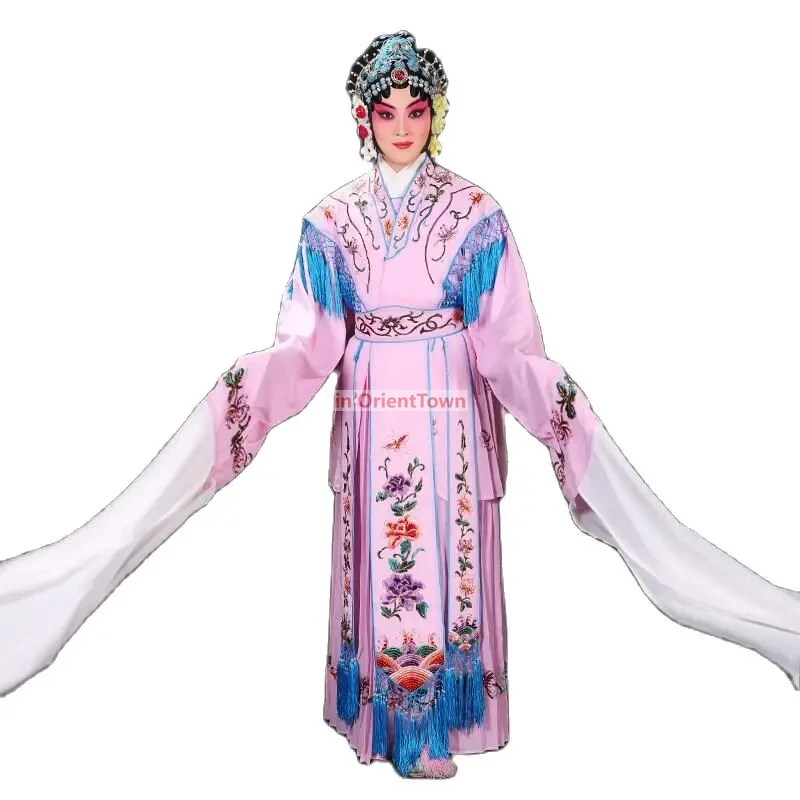 امرأة ملابس الرقص الكلاسيكي ملابس الدراما الصينية Huangmei أوبرا زي المطرزة الزهور فستان أداء المرحلة الملكية Hanfu