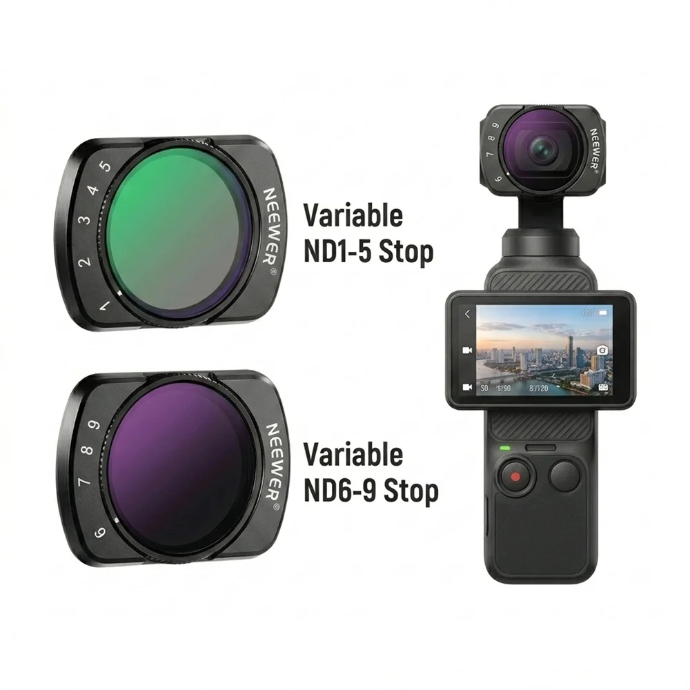 Zestaw filtrów NEEWER do DJI Osmo Pocket 3 / Pocket 4 Dual VND 2w1 ND2-32 ND64-512 & CPL+ND2-32+1/4 Black Mist UV Cinematic Vlog — zdjęcie produktu 7
