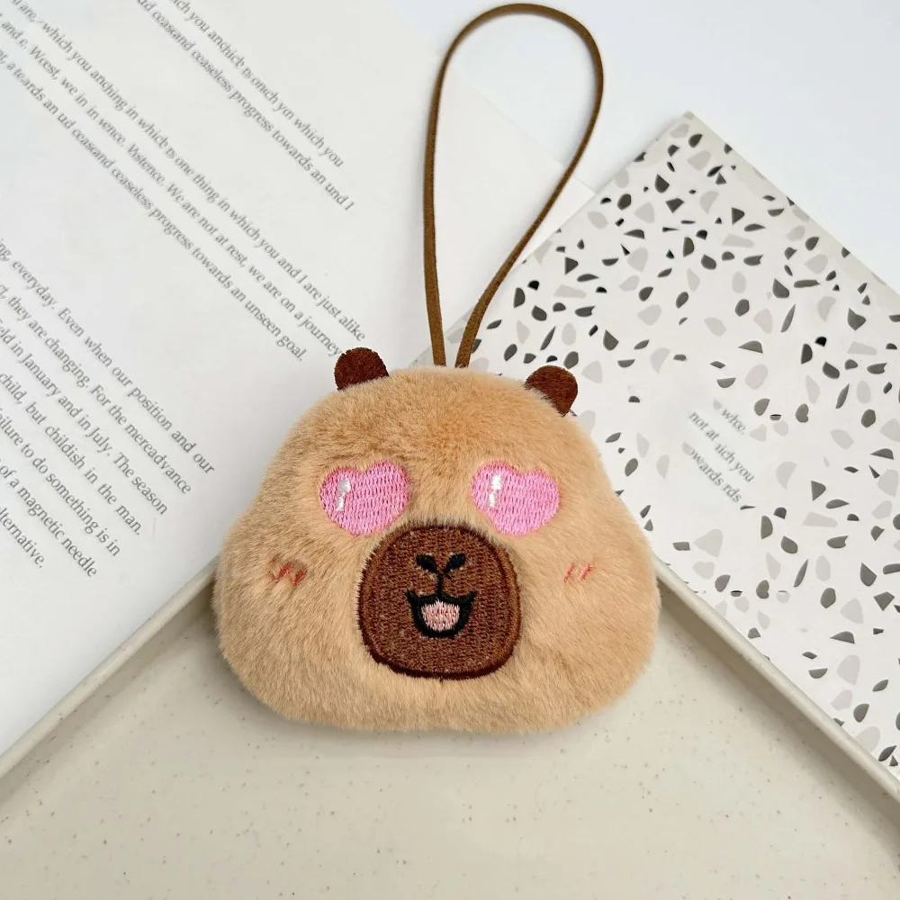 Portachiavi in peluche con capibara strabile, segnale acustico lampeggiante, portachiavi con capibara, naso coreggiato, cuore, ciondolo animale dei cartoni animati, scuola