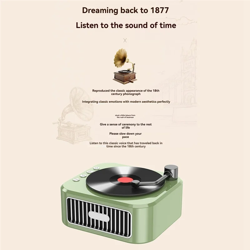 

Classy-Retro Bluetooth5.3 Speaker With 2 Microphone 18Th Century Phonograph Style Speaker 360° Stereo Sound Vinyl Record D
