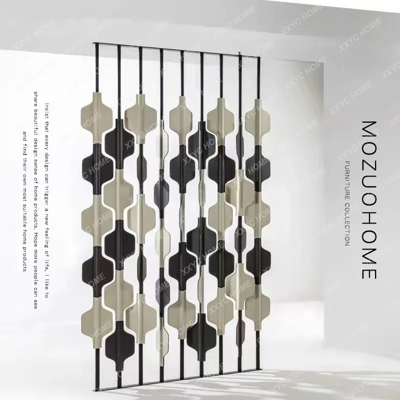 XX Saddle Leather Solid Wood Screen Partition  Modern Light Luxury Design Living Room Decorative Art Entrance
