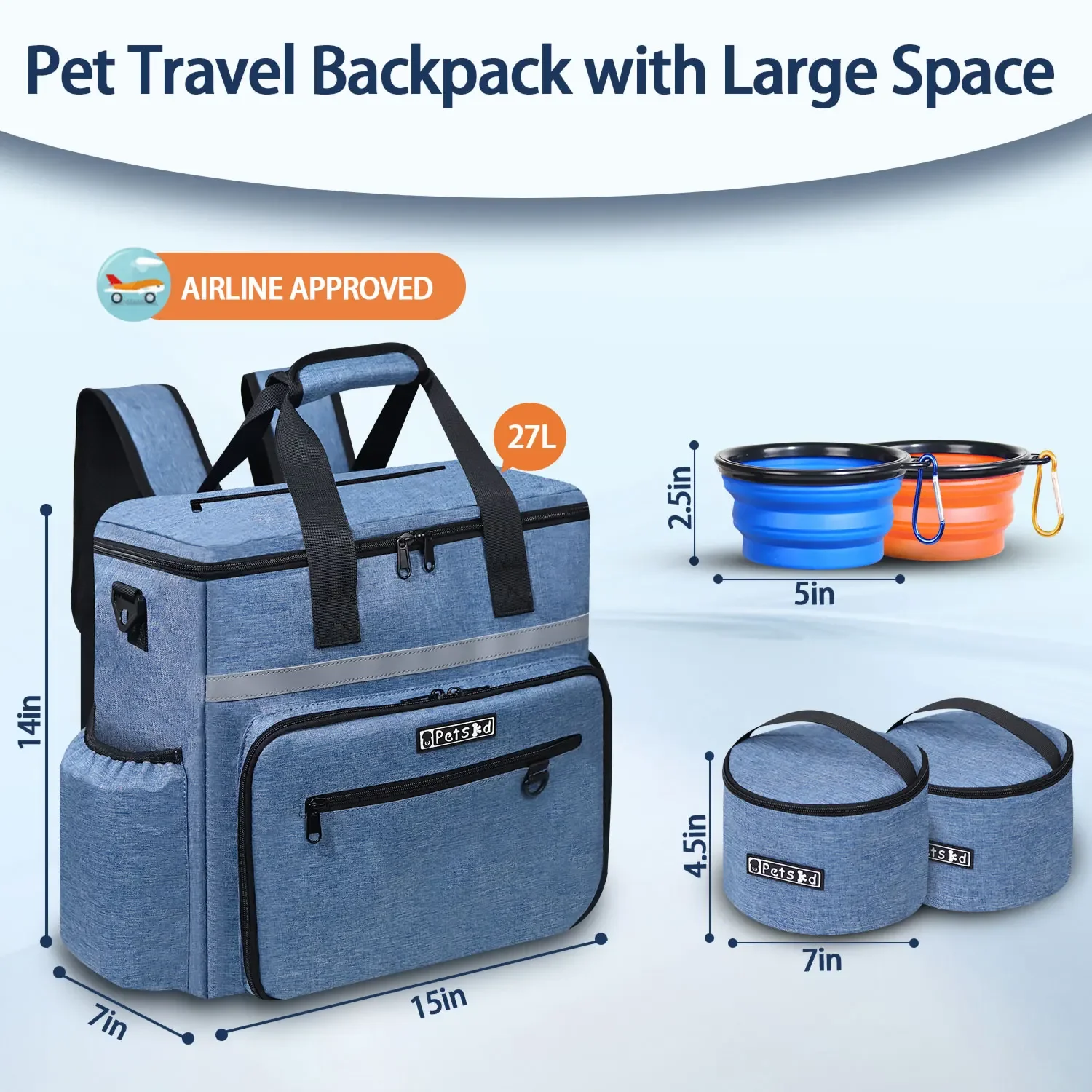 Petskd Outdoor Dog Organizer Bag with Bowl Set Traveling Storage Bag Large Multi-Function Pockets Pet Food Container Backpack