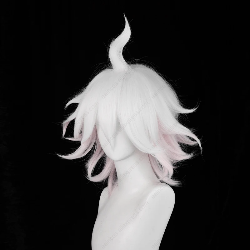 Nagito Komaeda Cosplay Wig, Anime Longo, Rosa, Perucas Gradiente Branco, Resistente ao Calor, Cabelo Sintético, 37cm