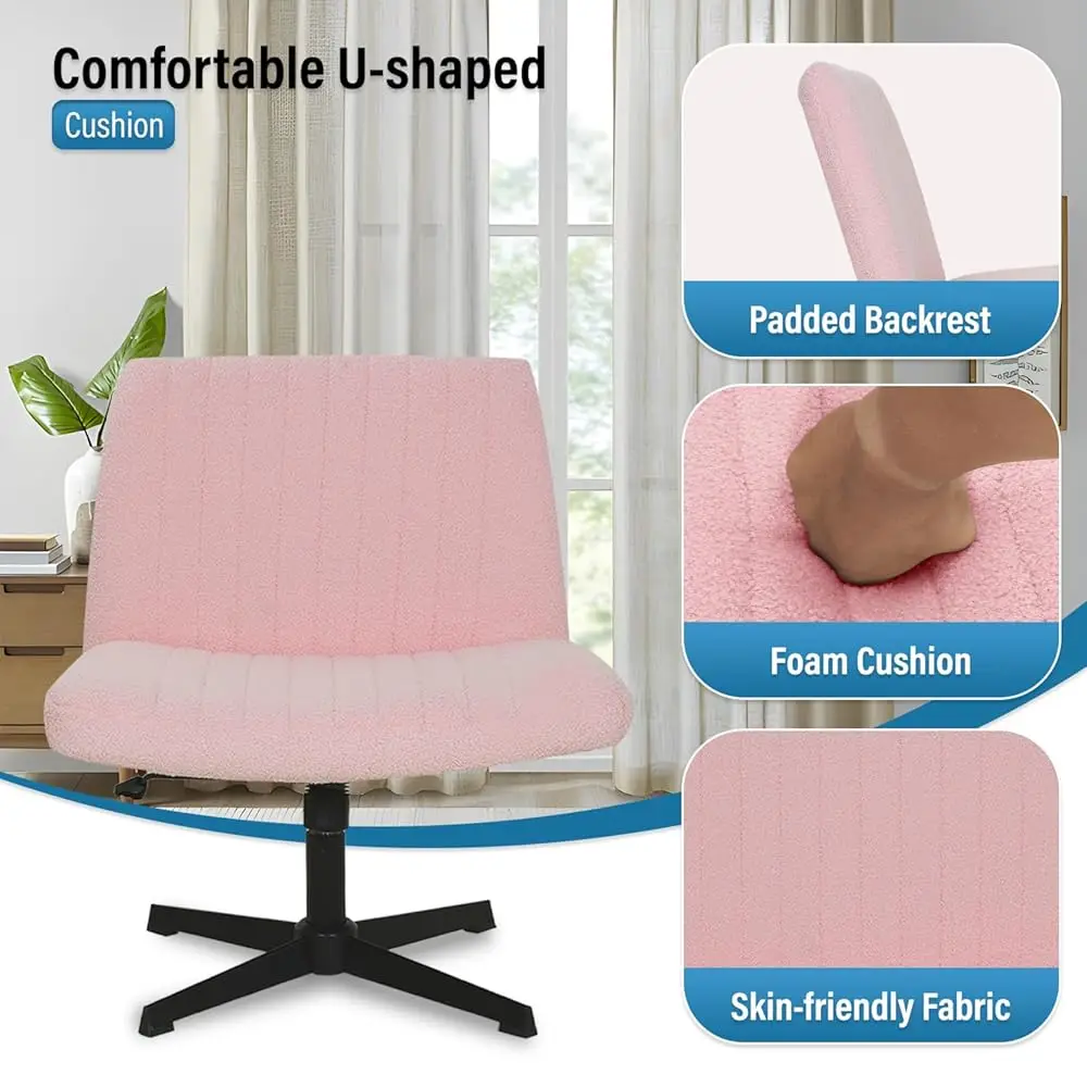 The Criss Cross Chair, Modern Adjustable Height Vanity Chair, Arml Cross Legs Comfortable Office Chair, Swivel Fabric Computer