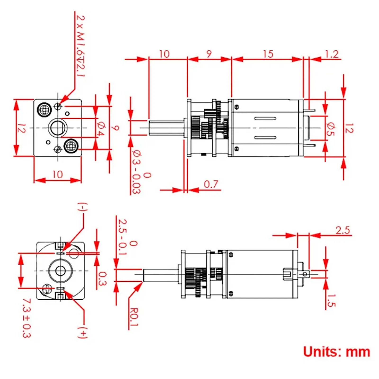 GA12-N20 Micro Metal Reduction Motor 3V 6V 12V Low Speed Micro DC Brushed Gear Reduction Motor