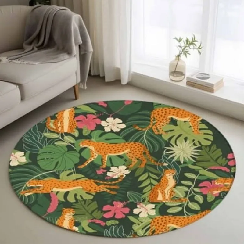 Summer Surfing Round Rug Palm Tree Area Rugs Living Room Tropical Beach Carpet Coastal Home Decor Floor Mat Bedside Chair Mats